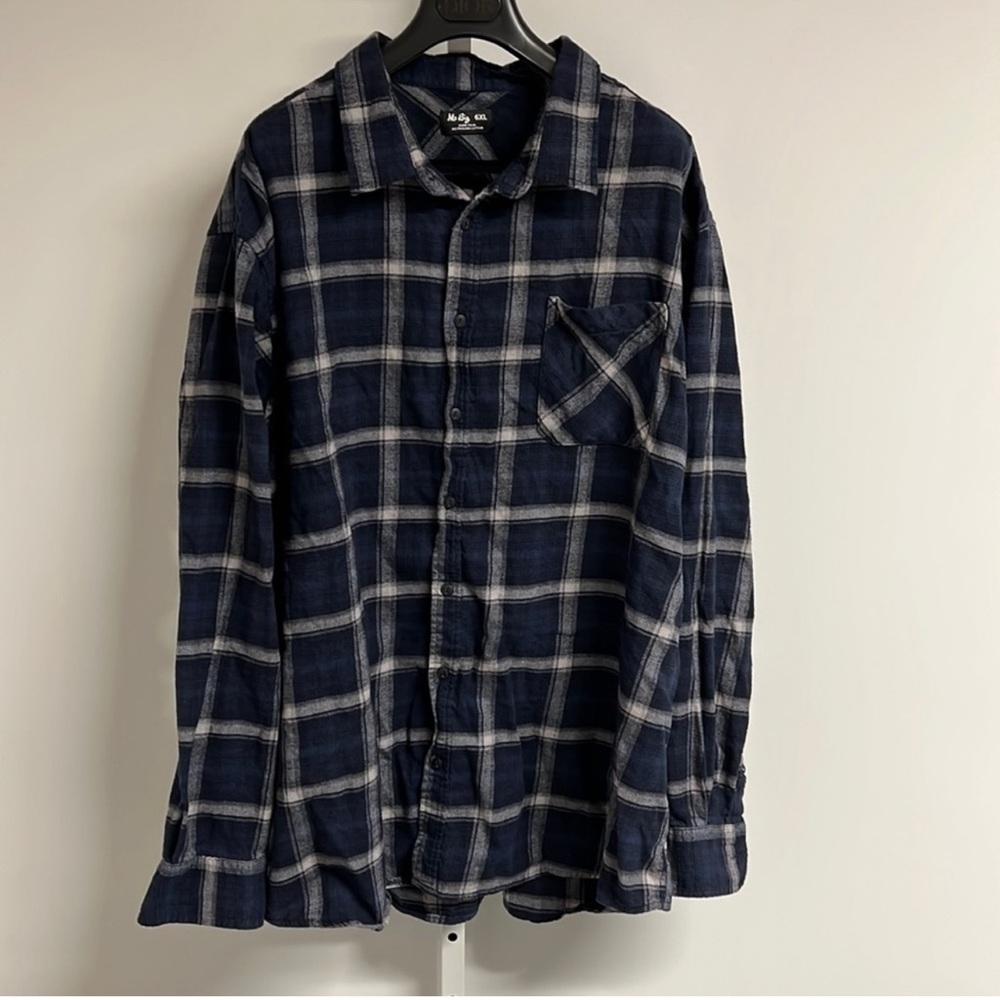 💯 Cotton Navy Plaid Button Up Long Sleeve Shirt